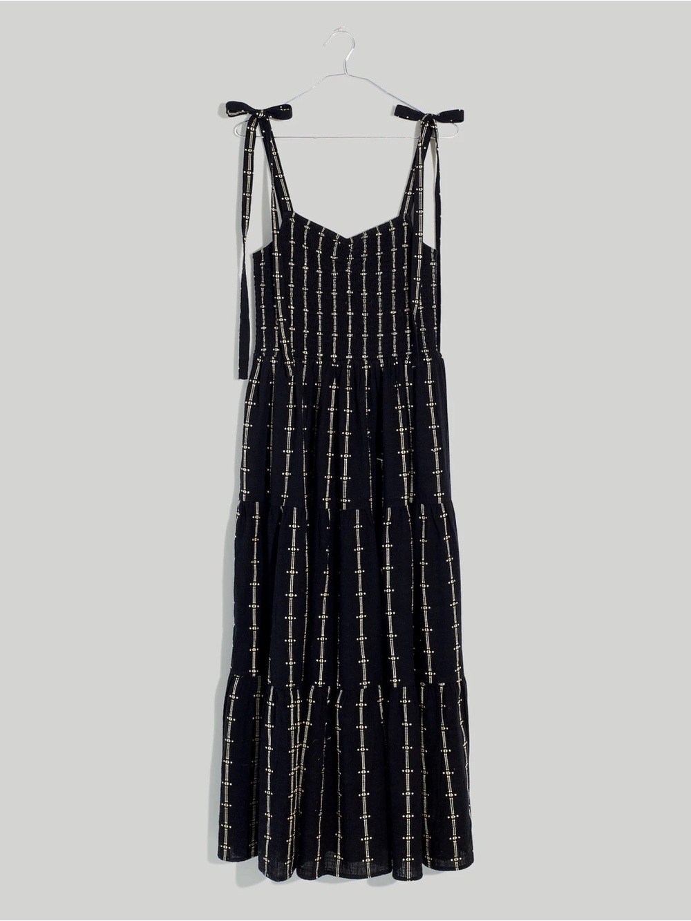 Lucie Tie-Strap Tiered Midi Dress in Jacquard Stripe